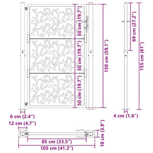 vidaXL Garden Gate Black 105x155 cm Steel Leaf Design