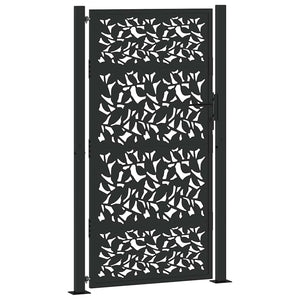 vidaXL Garden Gate Black 105x180 cm Steel Leaf Design