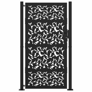 vidaXL Garden Gate Black 105x180 cm Steel Leaf Design