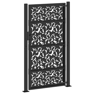 vidaXL Garden Gate Black 105x180 cm Steel Leaf Design