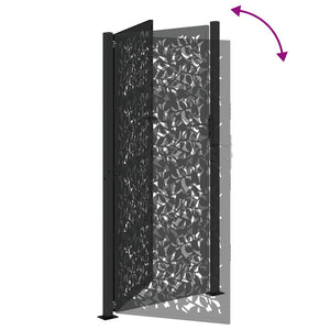 vidaXL Garden Gate Black 105x205 cm Steel Leaf Design