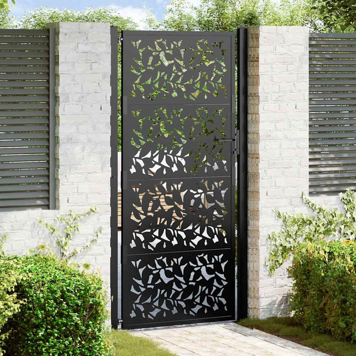 vidaXL Garden Gate Black 105x205 cm Steel Leaf Design