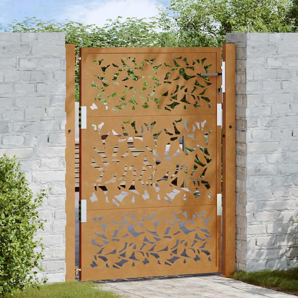 vidaXL Garden Gate 105x130 cm Weathering Steel Leaf Design