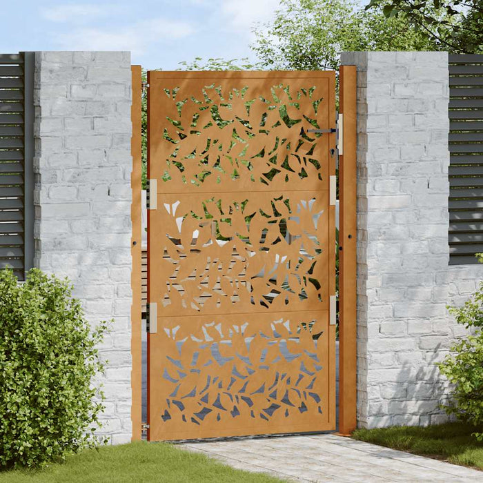 vidaXL Garden Gate 105x155 cm Weathering Steel Leaf Design