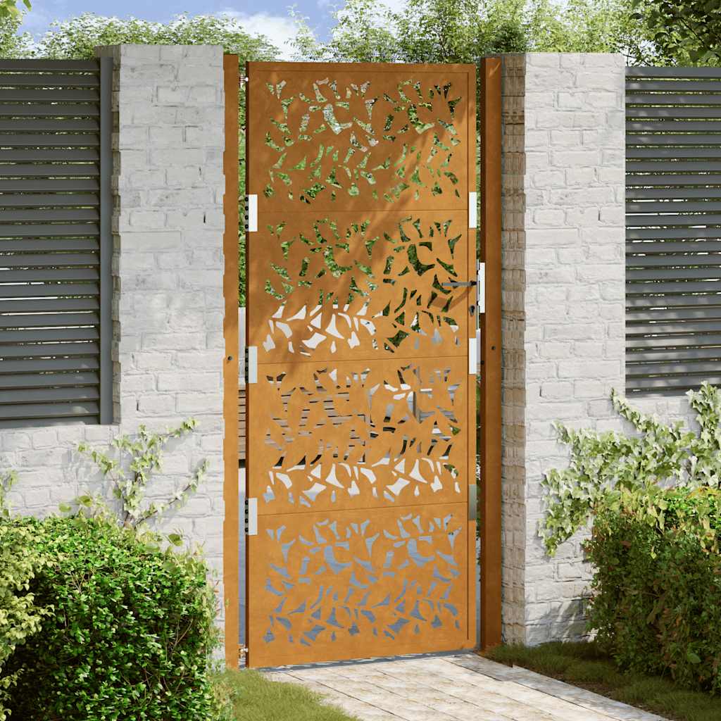 vidaXL Garden Gate 105x205 cm Weathering Steel Leaf Design