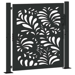 vidaXL Garden Gate Black 105x105 cm Steel Wave Design