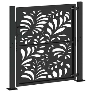 vidaXL Garden Gate Black 105x105 cm Steel Wave Design