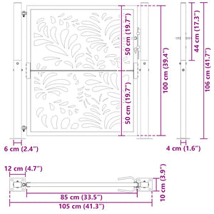 vidaXL Garden Gate Black 105x105 cm Steel Wave Design