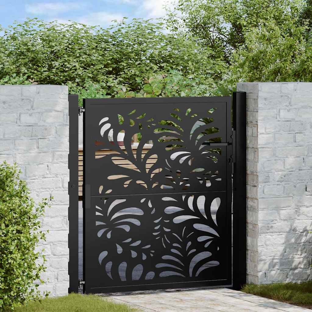 vidaXL Garden Gate Black 105x105 cm Steel Wave Design