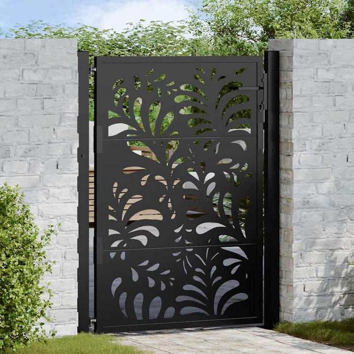 vidaXL Garden Gate Black 105x130 cm Steel Wave Design