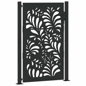 vidaXL Garden Gate Black 105x155 cm Steel Wave Design