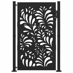 vidaXL Garden Gate Black 105x155 cm Steel Wave Design