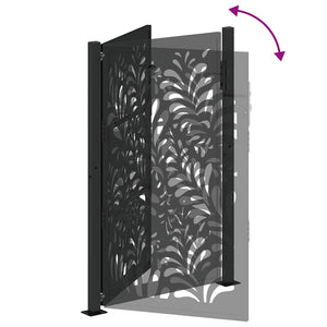 vidaXL Garden Gate Black 105x155 cm Steel Wave Design