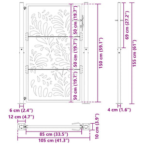 vidaXL Garden Gate Black 105x155 cm Steel Wave Design