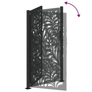 vidaXL Garden Gate Black 105x180 cm Steel Wave Design