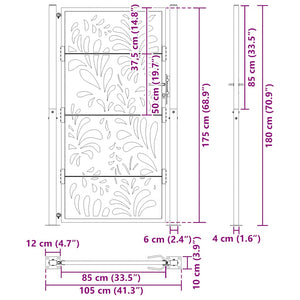 vidaXL Garden Gate Black 105x180 cm Steel Wave Design