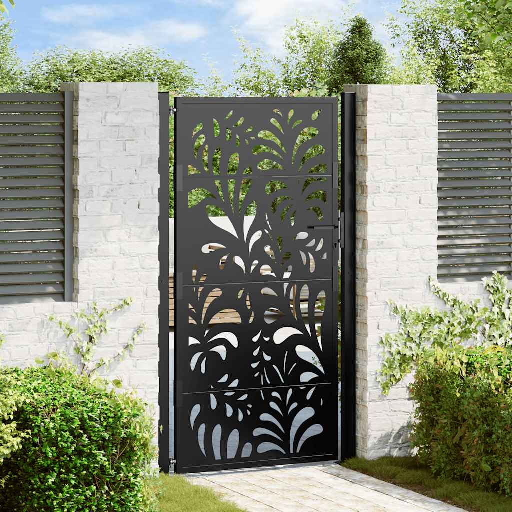 vidaXL Garden Gate Black 105x180 cm Steel Wave Design