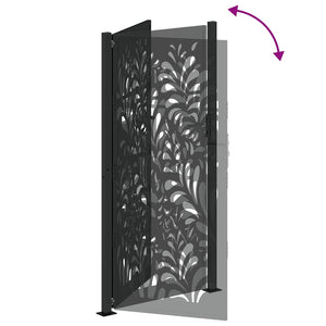 vidaXL Garden Gate Black 105x205 cm Steel Wave Design