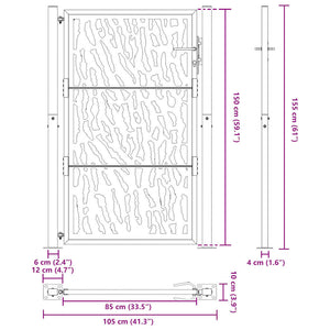 vidaXL Garden Gate Black 105x155 cm Steel Trace Design