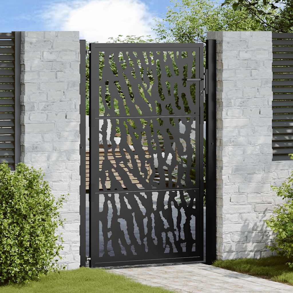 vidaXL Garden Gate Black 105x155 cm Steel Trace Design