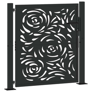 vidaXL Garden Gate Black 105x105 cm Steel Flame Design