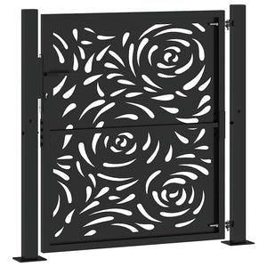 vidaXL Garden Gate Black 105x105 cm Steel Flame Design