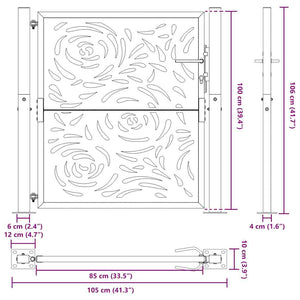 vidaXL Garden Gate Black 105x105 cm Steel Flame Design