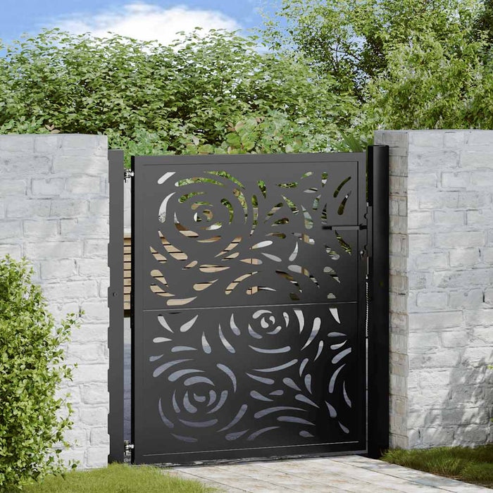 vidaXL Garden Gate Black 105x105 cm Steel Flame Design