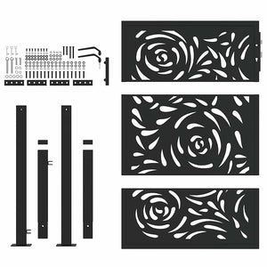 vidaXL Garden Gate Black 105x130 cm Steel Flame Design