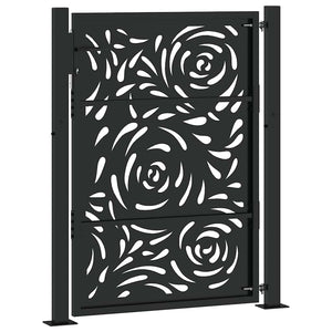 vidaXL Garden Gate Black 105x130 cm Steel Flame Design