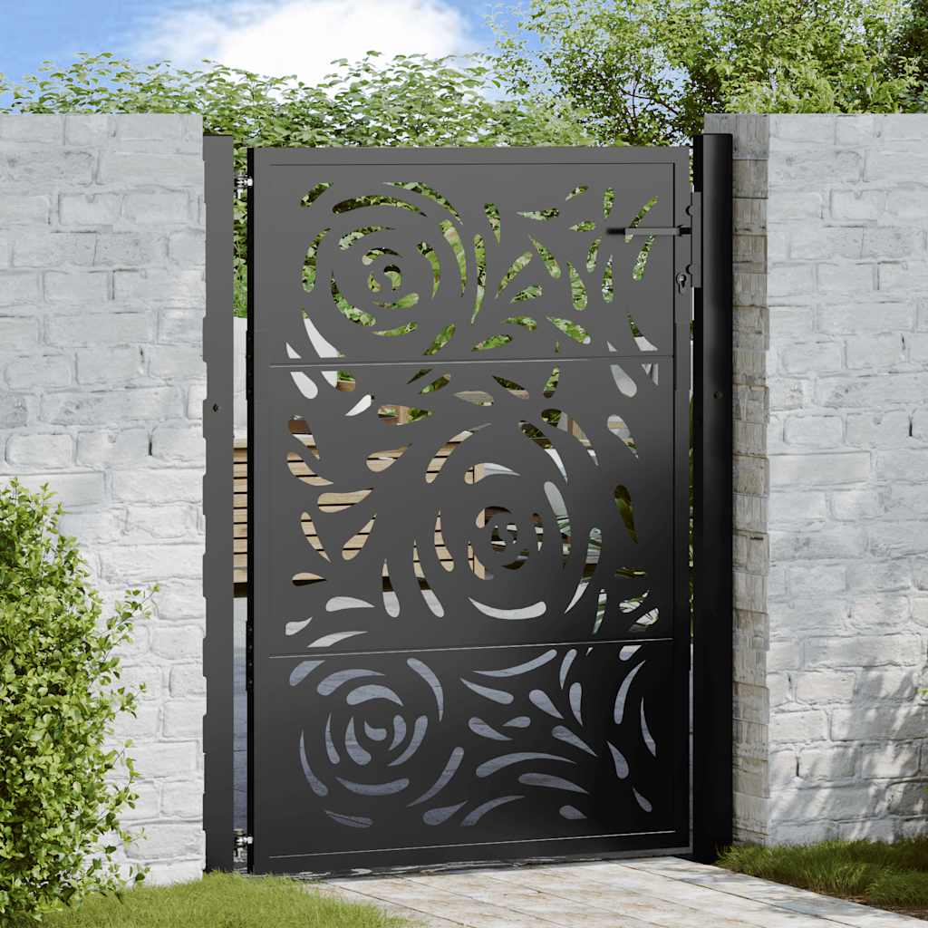 vidaXL Garden Gate Black 105x130 cm Steel Flame Design