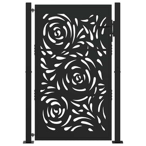 vidaXL Garden Gate Black 105x155 cm Steel Flame Design