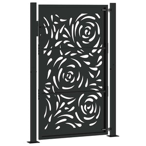 vidaXL Garden Gate Black 105x155 cm Steel Flame Design