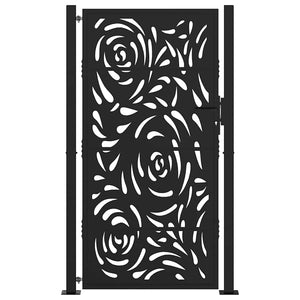 vidaXL Garden Gate Black 105x180 cm Steel Flame Design