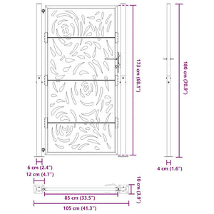 vidaXL Garden Gate Black 105x180 cm Steel Flame Design