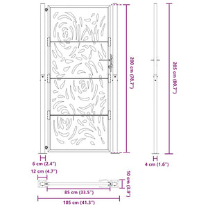 vidaXL Garden Gate Black 105x205 cm Steel Flame Design