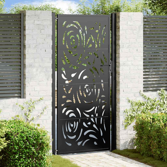 vidaXL Garden Gate Black 105x205 cm Steel Flame Design