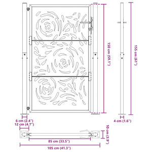 vidaXL Garden Gate 105x155 cm Weathering Steel Flame Design