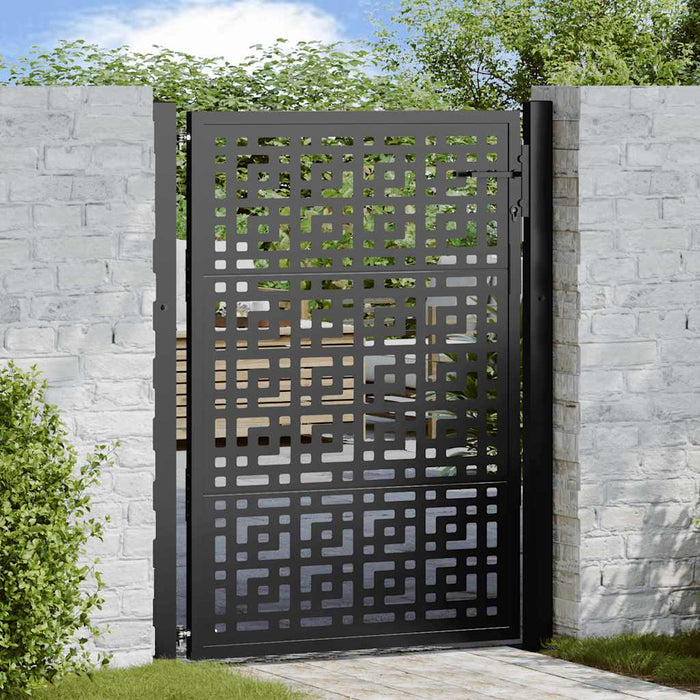 vidaXL Garden Gate Black 105x130 cm Steel Cross Design