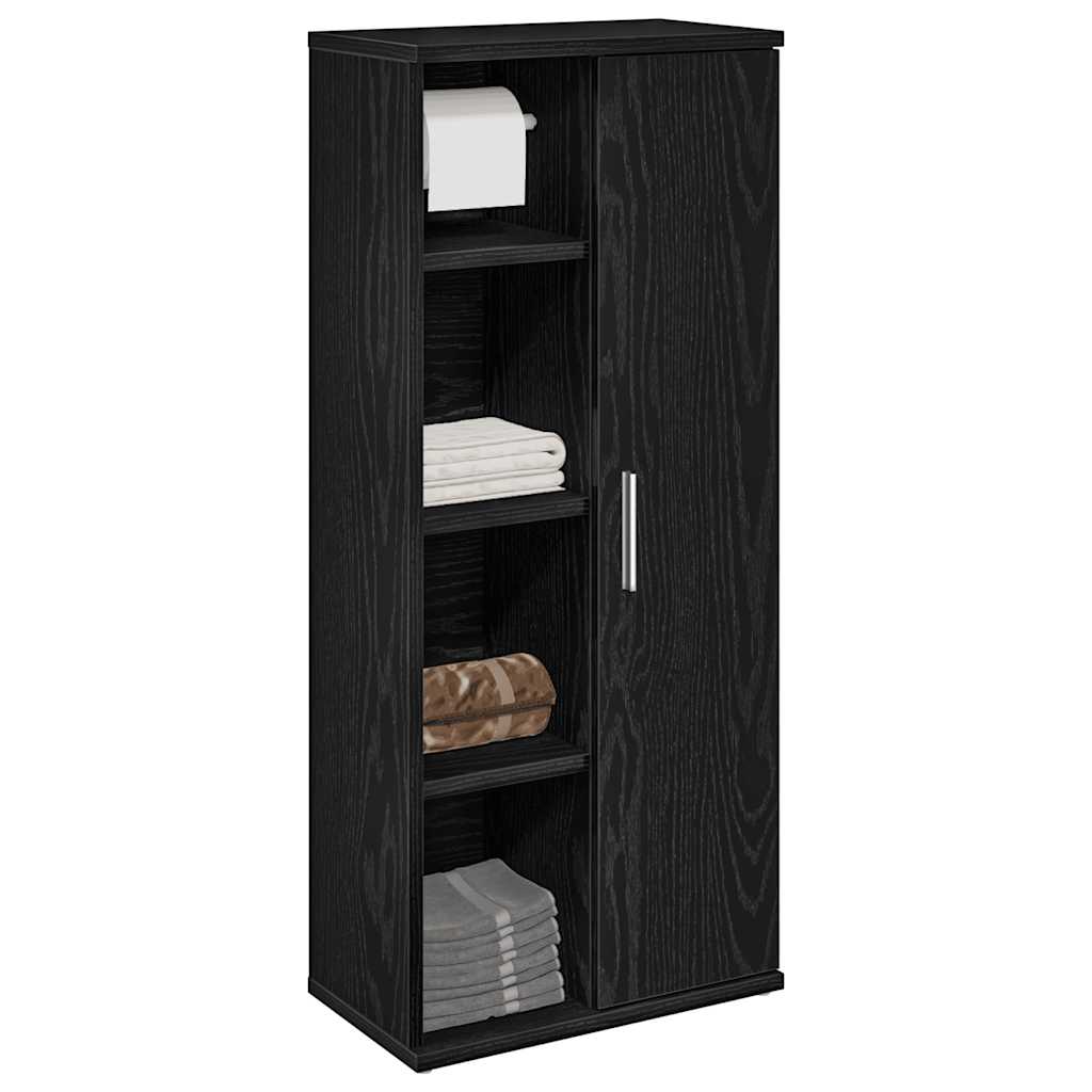 vidaXL Bathroom Cabinet with Roll Holder Black 39x22x90 cm