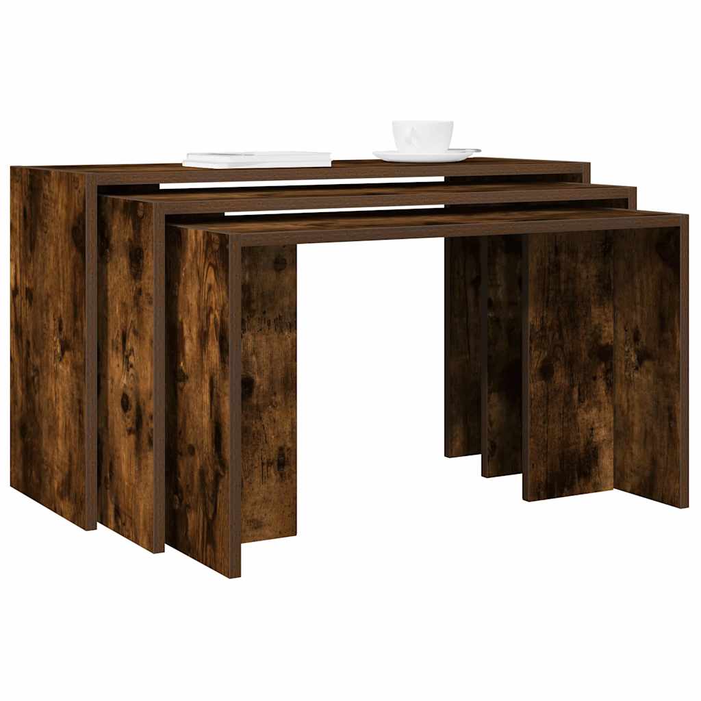 vidaXL Nesting Tables 3 pcs Smoked Oak Engineered Wood