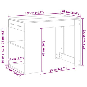 vidaXL Desk with Drawer and Shelf White 102x62x77.5 cm Engineered Wood