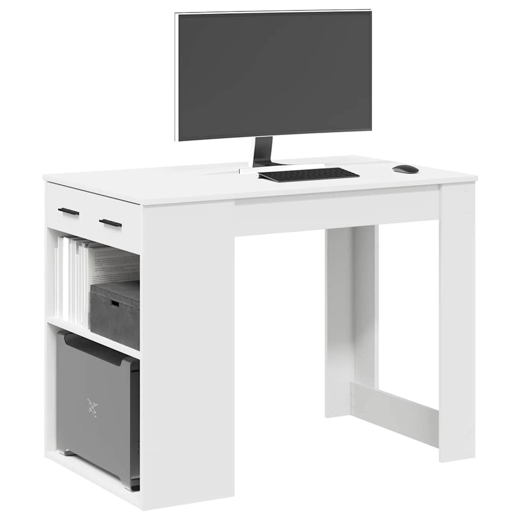 vidaXL Desk with Drawer and Shelf White 102x62x77.5 cm Engineered Wood