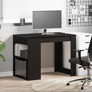 vidaXL Desk with Drawer and Shelf Black Oak 102x62x77.5 cm Engineered Wood