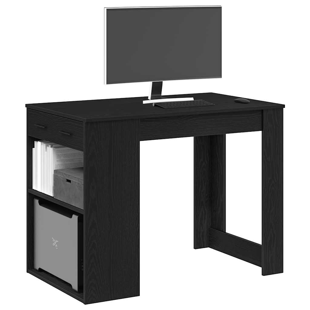 vidaXL Desk with Drawer and Shelf Black Oak 102x62x77.5 cm Engineered Wood