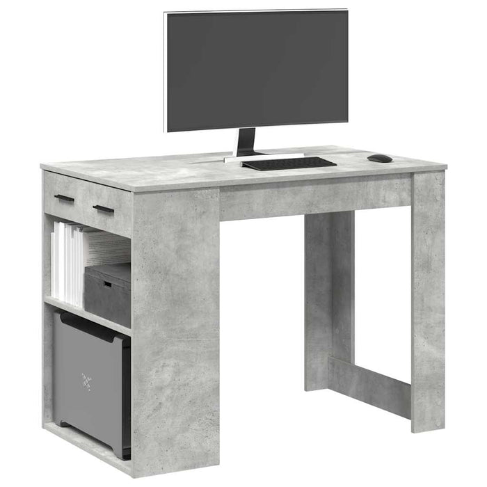 vidaXL Desk with Drawer and Shelf Concrete Grey 102x62x77.5 cm Engineered Wood