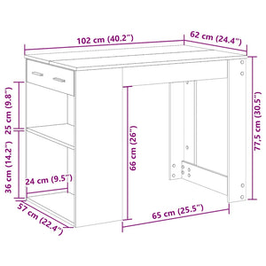 vidaXL Desk with Drawer and Shelf Smoked Oak 102x62x77.5 cm Engineered Wood