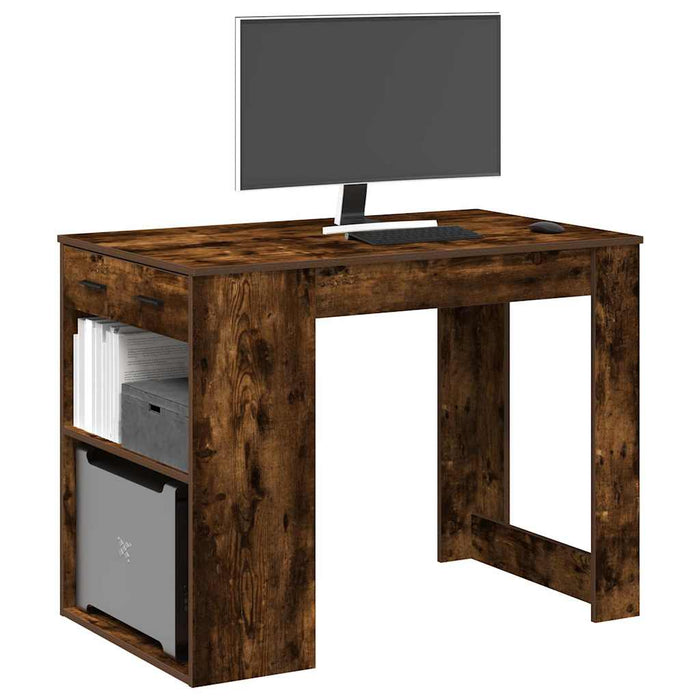 vidaXL Desk with Drawer and Shelf Smoked Oak 102x62x77.5 cm Engineered Wood