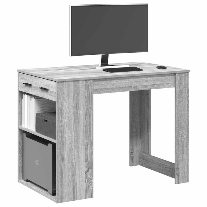 vidaXL Desk with Drawer and Shelf Grey Sonoma 102x62x77.5 cm Engineered Wood