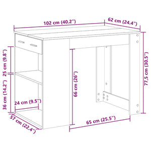 vidaXL Desk with Drawer and Shelf Brown Oak 102x62x77.5 cm Engineered Wood